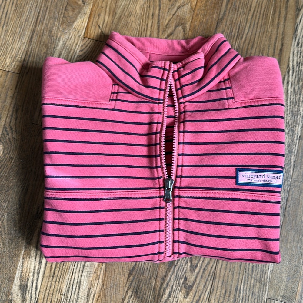 NWOT Vineyard Vines pink and blue stripe quarter zip SZ S